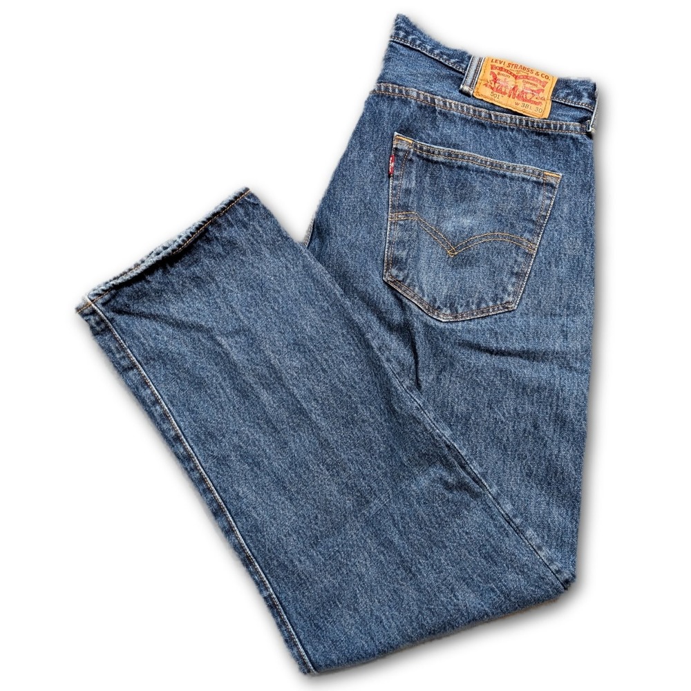 Levi's Mens 38x30 Jeans 501 Blue Original Fit Button Fly 100% Cotton Denim Leg